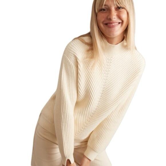 NWT Marine Layer Skylar Ivory Wool Blend Turtleneck Sweater Size XL - Picture 8 of 11